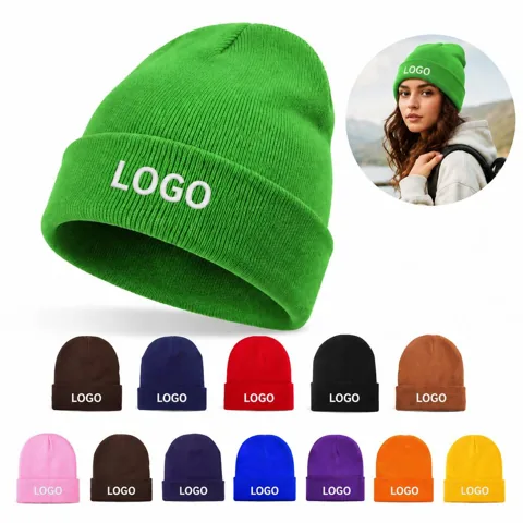 Unisex Acrylic Knit Winter Beanie with Ribbed Cuff
