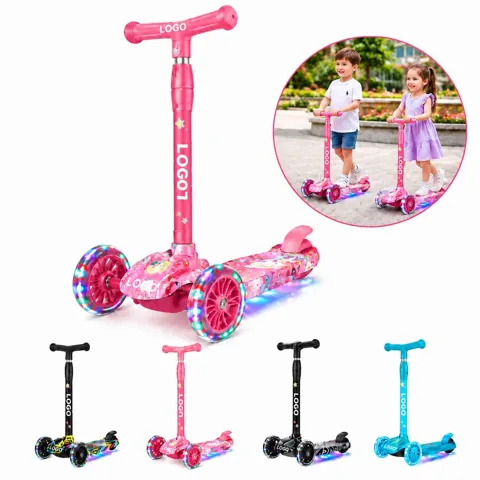 Adjustable Three-Wheel Scooter with LED Wheels for Kids