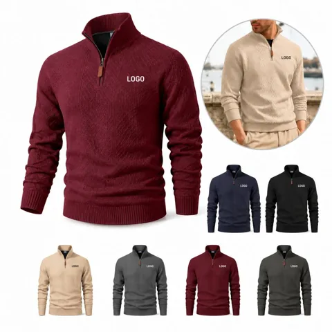 Jacquard Zip Sweatshirt with Stand Collar
