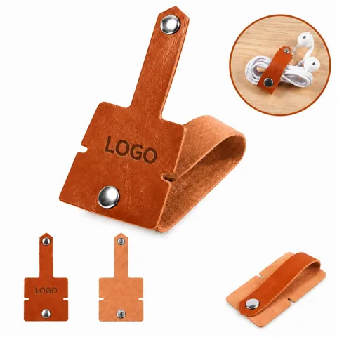 Leather Earbud Cord Organizer with Wrap Closure
