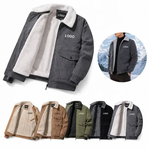 Men's Winter Corduroy Zip Jacket with Stand Collar