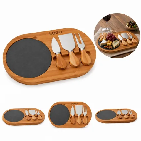 Bamboo Cheese Cutting Board Set with Knives