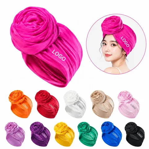 Retro Rose Print Stretch Turban Hat for Women