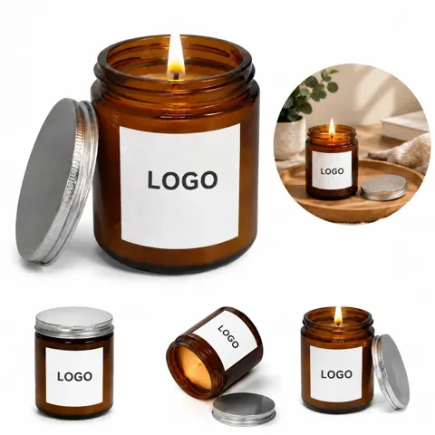 Warm Amber Glass Jar Candle for Cozy Home Decor