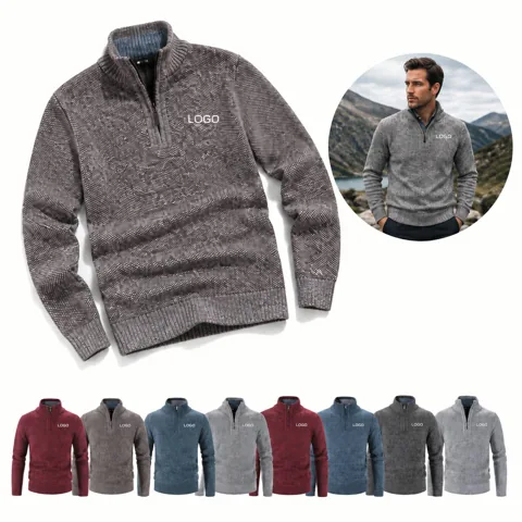 Men's Knit Sweater with Stand Collar for Cold Weather