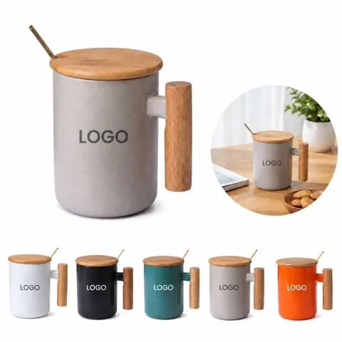 Glazed Ceramic Mug with Wooden Lid and Handle
