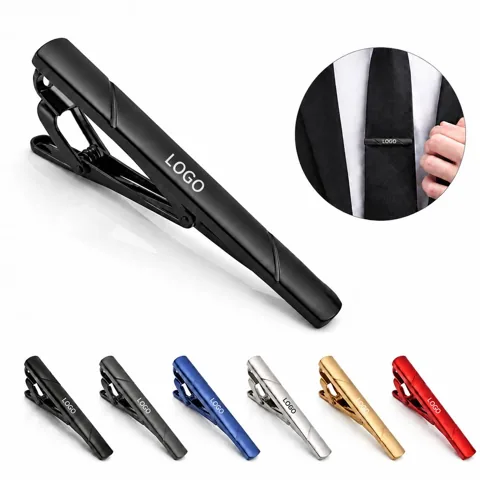 Men's Striped Tie Clip Set Polished Metal