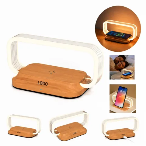 Qi Wireless Charging LED Desk Lamp with Wooden Base