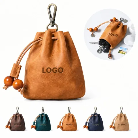 Compact Cowhide Coin Purse with Card Slots