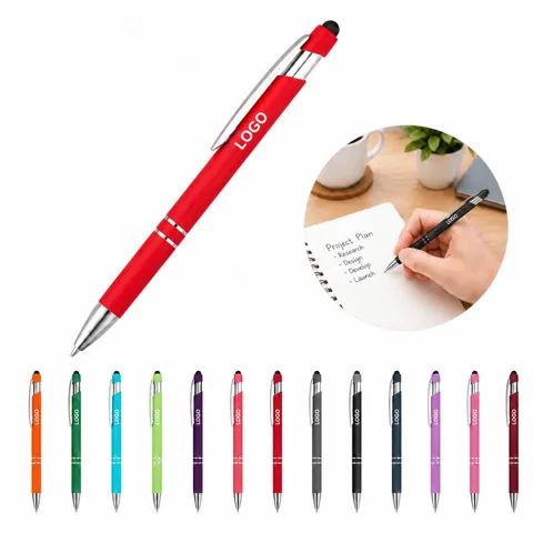 Customizable Rubber Grip Stylus Ballpoint Pen Black