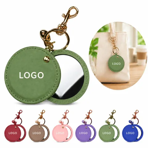 Round Dual-Sided Leather Compact Mirror Portable