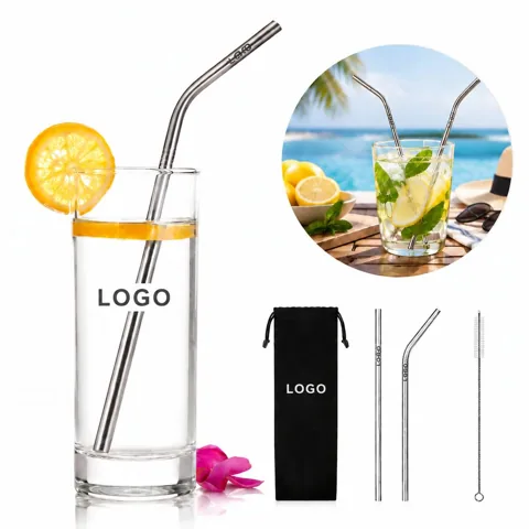 Reusable Straight and Bent Drinking Straws Set