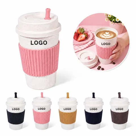 Portable Eco-Friendly Wheat Straw Coffee Cup with Lid