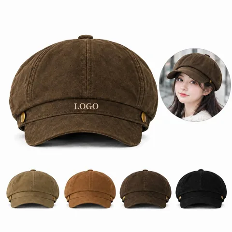 Retro Suede Octagonal Newsboy Hat for Men and Women
