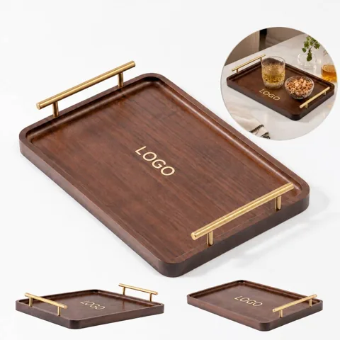 Natural Wood Serving Tray with Sturdy Side Handles