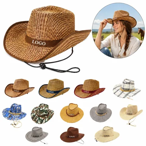 Lightweight Woven Western Cowboy Hat with Wide Brim Sun