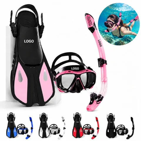 Diving Mask and Fins Set with Tempered Glass Lens
