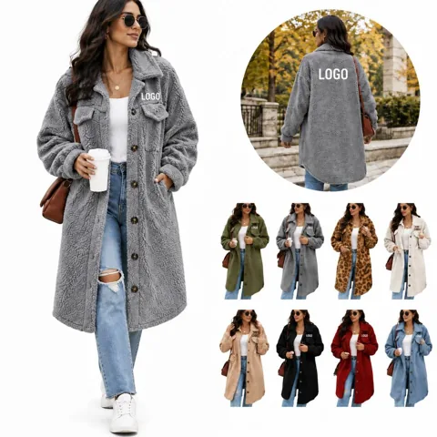 Women's Button Lapel Open Front Coat with Pockets
