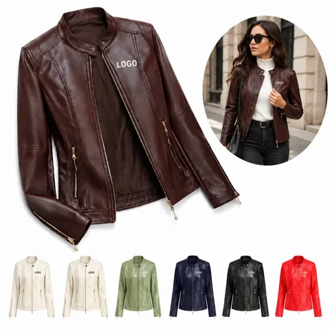 Women's Faux Leather Cropped Jacket for Casual Wear