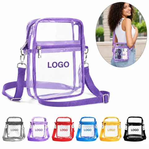 Clear Waterproof PVC Crossbody Bag with Square Shape