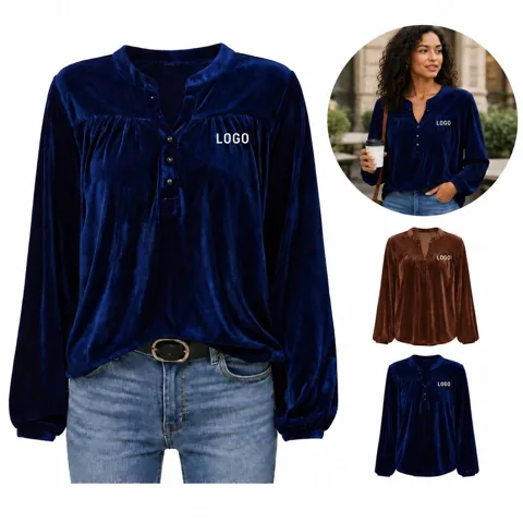 Women's Button-Front V-Neck Knit Pullover