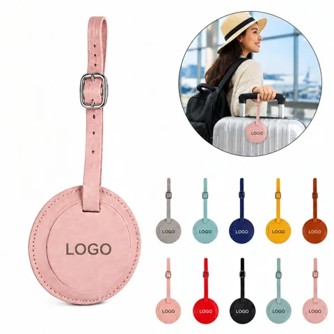 Round Leather Travel Luggage ID Tag with Clear Window