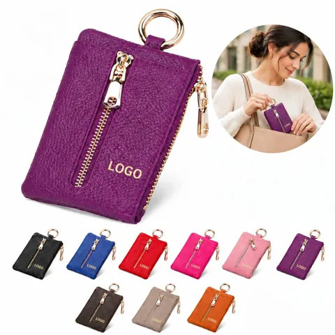 Compact Leather Coin Purse with Secure Zip Closure