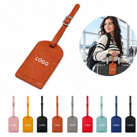 Travel Luggage Tags with ID Slot in Durable PU Leather