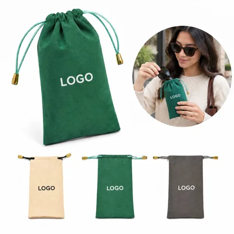 Soft Microfiber Glasses Pouch with Dual Drawstring Closure