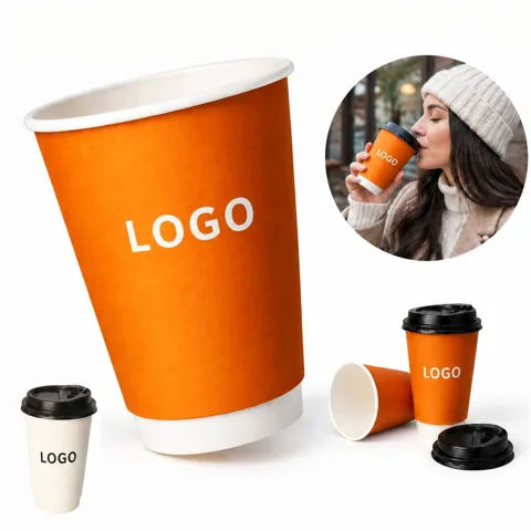 Disposable Insulated Paper Cup with Lid for Hot Drinks