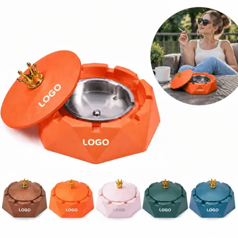 Covered Stainless Steel Crown Ashtray for Indoor Outdoor Use