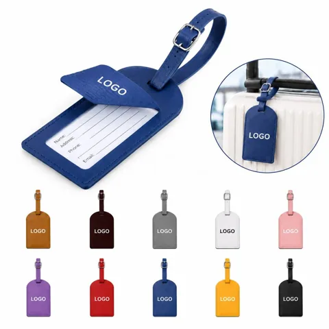 Durable PU Leather Travel Baggage ID Tag with Secure Strap
