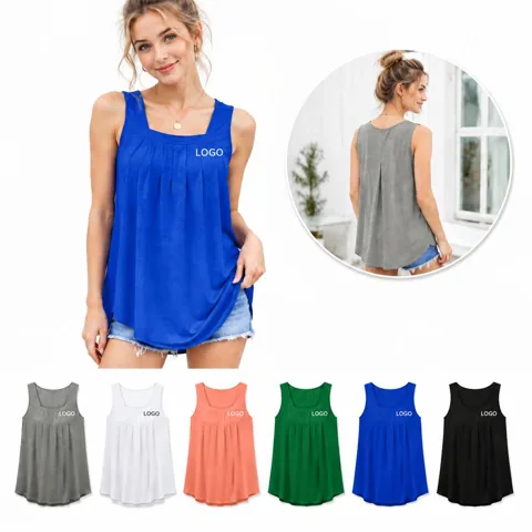 Women's Summer Sleeveless Ribbed Trim Solid Color Top
