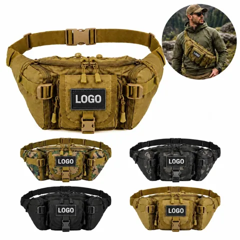 Tactical Nylon Waist Bag with Multi Zippered Pockets
