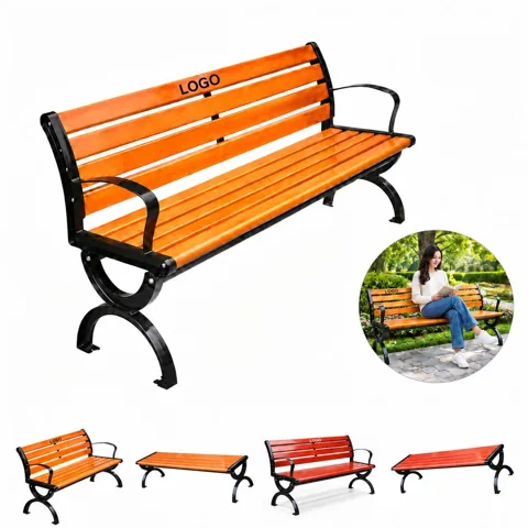 Outdoor Park Bench with Backrest for 2-3 People