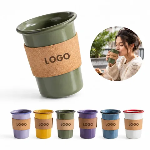 Double Wall Ceramic Insulated Travel Mug Large Capacity