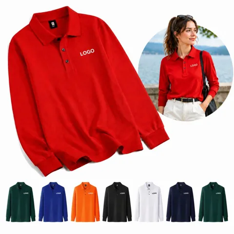 Custom Long Sleeve Polo Shirt CVC Cotton Breathable