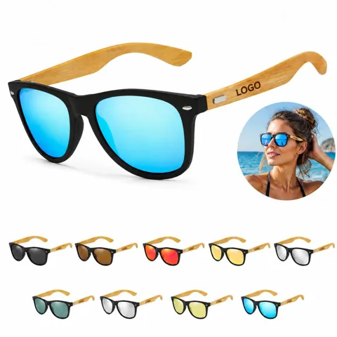 Round Natural Bamboo Wood Sunglasses for UV Protection
