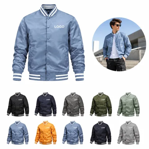 Snap-Front Bomber Varsity Jacket with Ribbed Trim