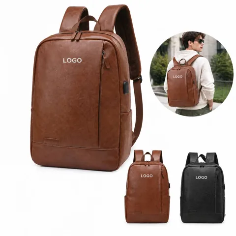 Leather Laptop Backpack for 15.6-Inch Business Travel