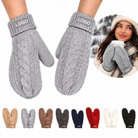 Double Layer Knitted Plush Winter Gloves
