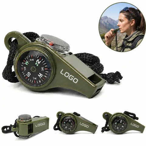 Outdoor Survival Whistle with Compass Thermometer Keychain