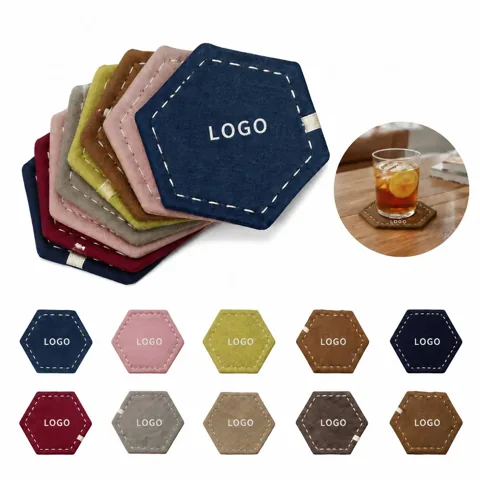 Japanese Sashiko Stitch Linen Drink Coasters