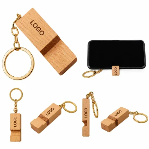 Wooden Car Keychain Smartphone Stand Holder