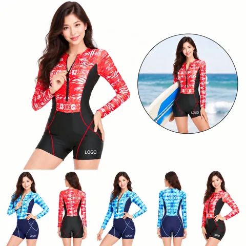Women's Long-Sleeve Zip One-Piece Surf Swimsuit