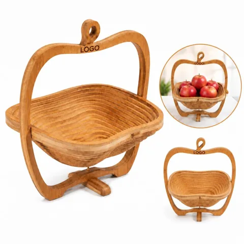 Eco-Friendly Apple-Shaped Bamboo Basket, Foldable