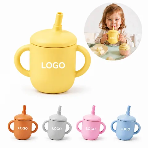 Spill-Free Silicone Sippy Cup with Straw for Baby Training