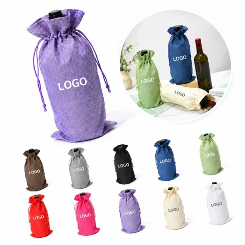 Jute Drawstring Pouches for Wine Bottles