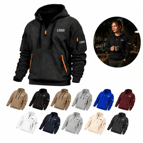 Men's Full-Zip Hooded Sweatshirt with Multiple Pockets