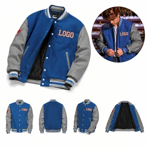 Leather & Wool Varsity Jacket with Woven Sleeves